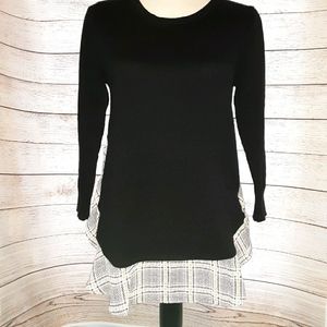 Loft Outlet Black Sweater With Plaid Blouse Trim